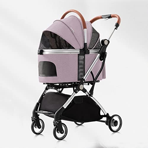 JingYi Store Kleiner Haustier-Kinderwagen Faltbarer Kinderwagen Katzen-Kinderwagen Outdoor-Hunde-Kinderwagen Abnehmbarer Korb (Color : Pink, Size : 77 * 47 * 100cm) von JingYi Store