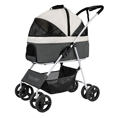 JingYi Store Outdoor-Haustier-Kinderwagen Hunde-Kinderwagen Faltbarer Kinderwagen Katzen-Kinderwagen Hunde-Kinderwagen (Color : Gray, Size : 76 * 45 * 93cm) von JingYi Store