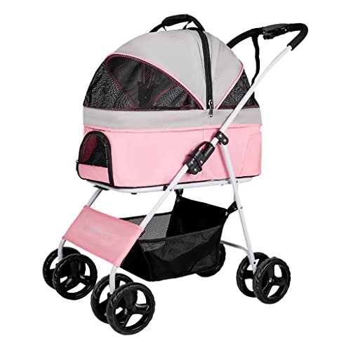 JingYi Store Outdoor-Haustier-Kinderwagen Hunde-Kinderwagen Faltbarer Kinderwagen Katzen-Kinderwagen Hunde-Kinderwagen (Color : Pink, Size : 76 * 45 * 93cm) von JingYi Store