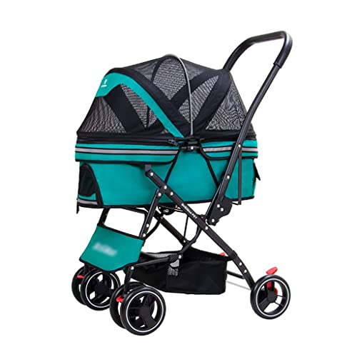 Kleiner Haustier-Kinderwagen Faltbarer Kinderwagen Katzen-Kinderwagen Hunde-Kinderwagen Viel Platz (Color : Green, Size : 60 * 49 * 98cm) von JingYi Store