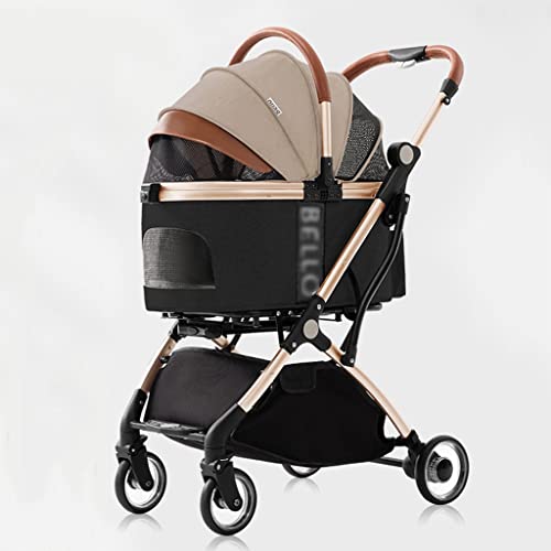 Kleiner Haustier-Kinderwagen Faltbarer Kinderwagen Katzen-Kinderwagen Outdoor-Hunde-Kinderwagen Abnehmbarer Korb (Color : Gold, Size : 77 * 47 * 100cm) von JingYi Store