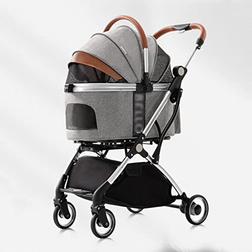 Kleiner Haustier-Kinderwagen Faltbarer Kinderwagen Katzen-Kinderwagen Outdoor-Hunde-Kinderwagen Abnehmbarer Korb (Color : Gray, Size : 77 * 47 * 100cm) von JingYi Store