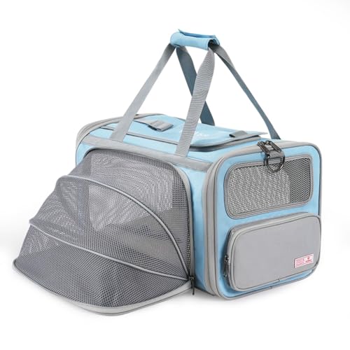 Modische Haustiertasche Tragbarer Katzenrucksack Haustier-Luftfahrttasche Atmungsaktiver Rucksack Ausflugskatzentasche (Color : Blue, Size : 43 * 27 * 27cm) von JingYi Store