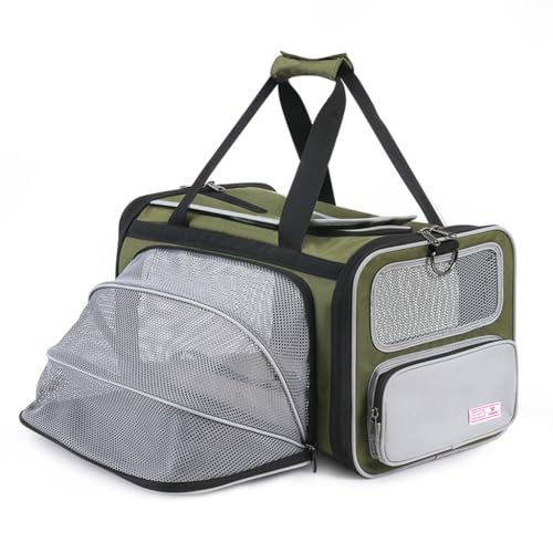 Modische Haustiertasche Tragbarer Katzenrucksack Haustier-Luftfahrttasche Atmungsaktiver Rucksack Ausflugskatzentasche (Color : Green, Size : 43 * 27 * 27cm) von JingYi Store