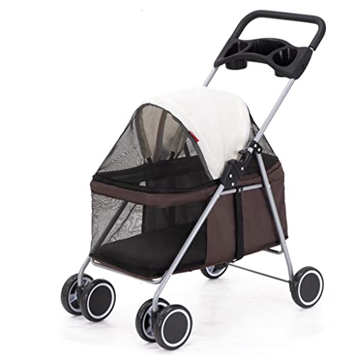 Outdoor-Kinderwagen Haustier-Kinderwagen Zusammenklappbarer Hunde-Kinderwagen Kleiner Hunde-Kinderwagen Hunde-Spaziergänger (Color : Brown, Size : 69 * 46 * 91cm) von JingYi Store