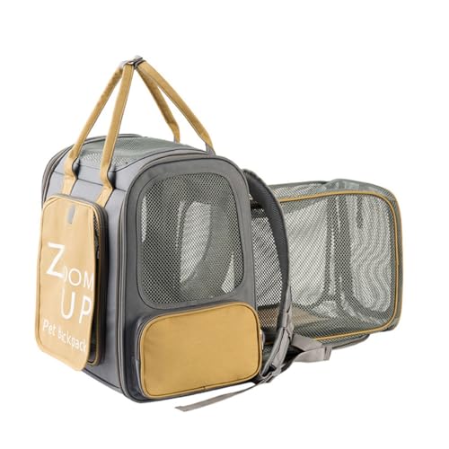 Tragbarer Katzenrucksack Ausflugshaustiertasche Hunderucksack Schultasche Mit Großem Fassungsvermögen Erweiterbare Haustiertasche (Color : Beige, Size : 37 * 26 * 40cm) von JingYi Store