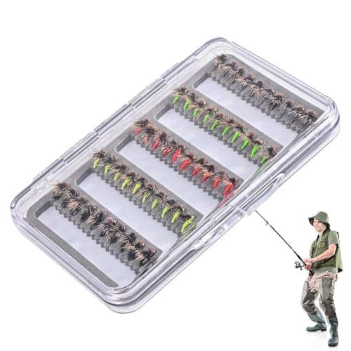 Fischerköderset, Fliegenfischköder - 50x Bassköder mit Aufbewahrungsbox | Forellen -Schablone, Fliegenhaken für Süßwasser und Salzwasser, Freizeitaktivitätsvorräte von Jingmiger
