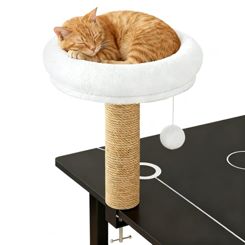 Katzen Schreibtisch Hängematte - Kippsicher 360° Drehbar Warm,Drehbares Katzen Tisch Nest - Für Indoor Zuhause Winter Fensterbank Schlafzimmer Wohnzimmer Balkon Bücherregal Arbeitsplatz von Jingmiger