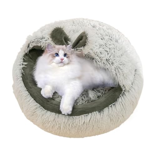 Katzenbett In Hausform - Runde Überzogene Katzenhöhle Höhle | Warmes rutschfestes Nest Haustierzubehör für Winter Tiere Kitten Puppy | Innenbereich Balkon Wohnzimmer Wohnung Schlafzimmer Zuhause von Jingmiger