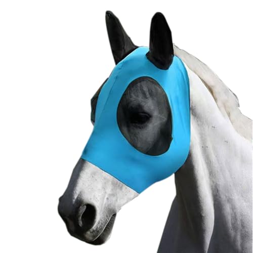 Jingsen Pferdekopfmaske, atmungsaktive Pferdemaske, Pferdeaugenmaske, Mücken- und Fliegenbissfeste Pferdegesichtsmaske, Pferdeschutzausrüstung, Reiterbedarf, Reitgerte (Blau, Einheitsgröße) von Jingsen