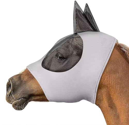 Jingsen Pferdekopfmaske, atmungsaktive Pferdemaske, Pferdeaugenmaske, Mücken- und Fliegenbissfeste Pferdegesichtsmaske, Pferdeschutzausrüstung, Reiterbedarf, Reitgerte (Grau, Einheitsgröße) von Jingsen