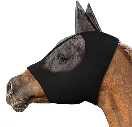 Jingsen Pferdekopfmaske, atmungsaktive Pferdemaske, Pferdeaugenmaske, Mücken- und Fliegenbissfeste Pferdegesichtsmaske, Pferdeschutzausrüstung, Reiterbedarf, Reitgerte (Schwarz, Einheitsgröße) von Jingsen