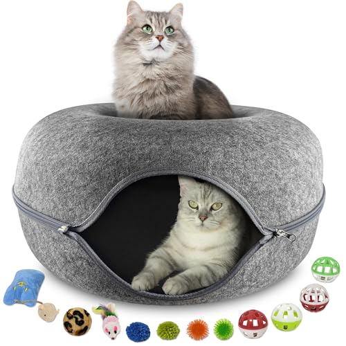 Jinkenz Katzentunnelbett – großes Katzen-Donut-förmiges Katzenversteck Katzenhöhle Bett Peekaboo Katzenhöhle Reißverschluss und Bonus-Spielzeug-Set – Grau, 61 x 61 x 27,9 cm Jinkenz Katzentunnelbett – großes Katzen-Donut-förmiges Katzenversteck Katzenhöhle Bett Peekaboo Katzenhöhle Reißverschluss und Bonus-Spielzeug-Set – Grau, 61 x 61 x 27,9 cm von Jinkenz