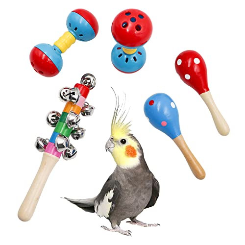 Buntes Vogelglockenspielzeug, 5 Stück, lustiges Glockenspielzeug, Vogelkäfig-Zubehör, geeignet für Huhn, Vogel, Papageien, Sittiche, Nymphensittiche, Wellensittiche, Liebesvögel von Jinkoozz