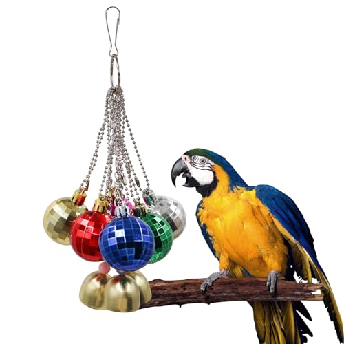 Jinkoozz Vogelspielzeug, Papageienball Spielzeug mit Glocken, buntes Vogelkauspielzeug, Vogelkäfig-Zubehör, geeignet für Vögel, Papageien, Sittiche, Nymphensittiche von Jinkoozz