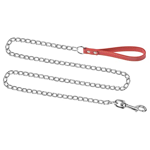 Robuste Hundeleine, Metall-Hundeleine mit Ledergriff, hundekette Edelstahl, Heavy Duty Starkes Eisen Anti-kauen Leine mit Gepolstertem für Kleine Mittlere Hunde (180cm) von Jinlaili