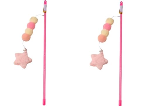 Jinshining 2 Stück rosa Katzenstab-Spielzeug, elastisches Seil, Plüschball, Stern-Anhänger, bissfest, bequemer Griff, lindert Langeweile, handgefertigt, Kätzchen, Teaser, Zauberstab, Katze, Mäuse und Jinshining 2 Stück rosa Katzenstab-Spielzeug, elastisches Seil, Plüschball, Stern-Anhänger, bissfest, bequemer Griff, lindert Langeweile, handgefertigt, Kätzchen, Teaser, Zauberstab, Katze, Mäuse und von Jinshining