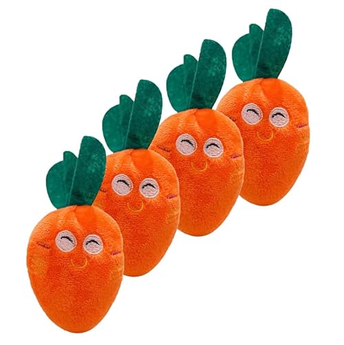 Jinshining Weiches Hundespielzeug, niedliches Karotten-Plüsch-Kauspielzeug mit Quietschgeräuschen, langlebig, quietschendes Spielzeug, Orange, 4 Stück von Jinshining