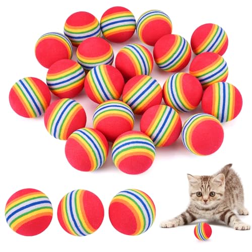 24 Stücke Regenbogen Streifen Katzenbälle,3.5cm Katzenspielzeug Bälle,Interaktiver Katzen Ball,Wellig Gestreifter Lustiger Katzenball,Katzenausbildung Spielball Katze,Haustier Spielzeug Katzen Ball von Jinsion
