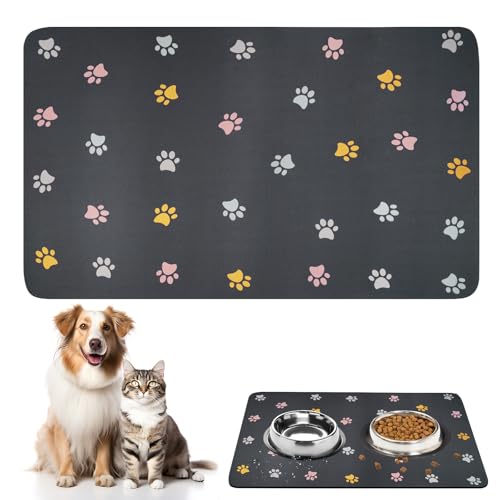 Napfunterlage Hunde und Katze, 50 x 30 cm Futternapf Unterlage für Haustierfutter, Wasserdichte Fressnapf Unterlage, Saugfähige Schnelltrocknend Futtermatten für Haustier, Anti-Rutsch Futtermatte Hund von Jinsion