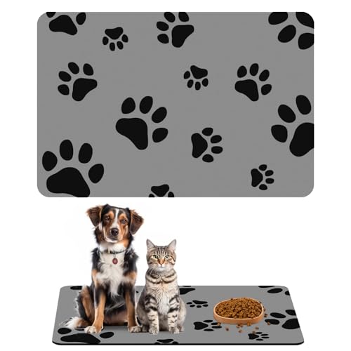 Napfunterlage Hunde und Katze, 60x40 cm Super Saugfähige Futtermatte für Haustier, Schnelltrocknend Kieselgur Futternapf Unterlage, Anti-Rutsch Futtermatte Hund, Wasserdicht Futtermatte Für Haustiere von Jinsion