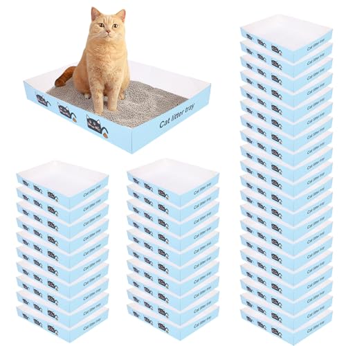 Einweg-Katzentoiletten mit 10 Papierstreuschaufeln, faltbares und wasserdichtes Tablett, niedriger Einstieg für den Innenbereich, Reisen, 40 Stück (blau) von Jinzhenhong
