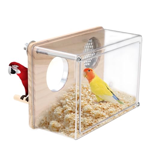 Sittich-Nistkasten für Käfig, Hochtransparentes PET Sittichnest, Vielseitige Vogelhäuser für Kanarienvögel, Lovebird und Papagei, Vogelkäfig zum Nisten mit Holzstange, Vogelkäfigzubehör (M, Rechteck) von Jinzhenhong