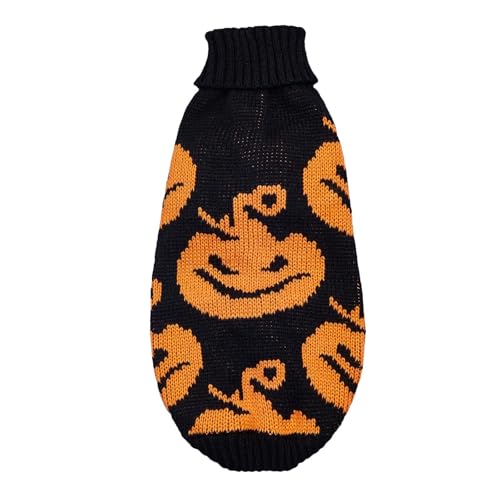 Bequemer Halloween-Strickpullover mit Kürbiskopf für Hunde. Warmer Wickel für Winter. Perfekte Passform für kuschelige Teddywelpen. Haustier-Outfit (Orange, L) von Jipersuo