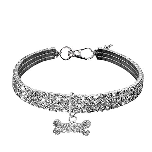 Eingelegte Halsband-Halskette Exquisite Kristall-Halsband Heimtierbedarf Kristallschmuck Hundeschuhe (White, S) von Jipersuo