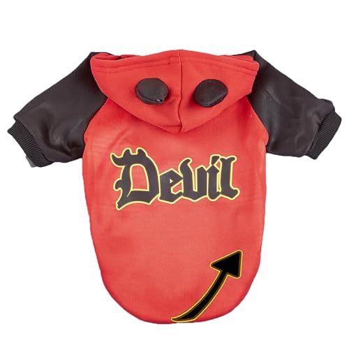 Halloween-Transformationskostüm, lustiges Party-Cosplay, schwarz-roter Dämon-Plüsch-Fleece-Kapuzenpullover für französische Bul.ldog-Haustierkleidung und Hundeoutfit Halsbänder für Hunde (Red, S) von Jipersuo