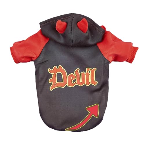Halloween-Transformationskostüm, lustiges Party-Cosplay, schwarz-roter Dämon-Plüsch-Fleece-Kapuzenpullover für französische Bul.ldog-Haustierkleidung und Hundeoutfit Halsbänder für Hunde (Black, L) von Jipersuo