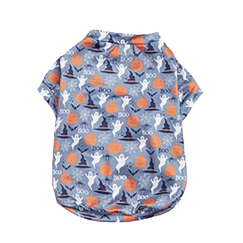 Halloween Trendy Universal Mat.ch Kürbiskopf G.ho.st Muster Sonnenschutz Atmungsaktives Outfit für kleine Hunde Bio-Textilien-Tieraccessoires (Blue, M) von Jipersuo