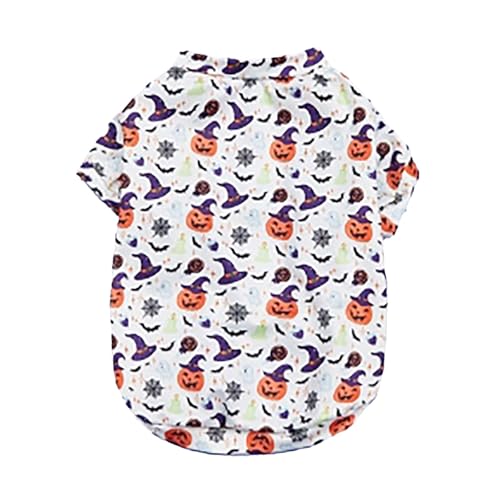 Halloween Trendy Universal Mat.ch Kürbiskopf G.ho.st Muster Sonnenschutz Atmungsaktives Outfit für kleine Hunde Bio-Textilien-Tieraccessoires (White, S) von Jipersuo