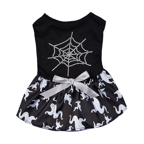 Halloween Weste & Kleid für große Hunde & Katzen Kürbis Geist Spinne Knochen Zauberer Fledermaus Designs Natürliche Materialien Tieraccessoires (White, S) von Jipersuo