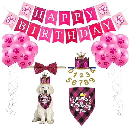Haustier-Geburtstagsparty-Zubehör, Hund, Zahlenhut, Fliege, Dreieckstuch, Zugflagge, Set, Party-Dekoration, Requisiten Sommerkleidung für Hunde (One Size) von Jipersuo