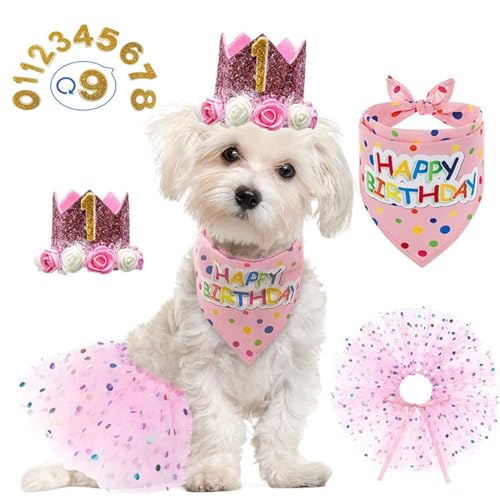 Haustier-Geburtstagsparty-Zubehör, Saree-Schal, rosa Set, weiblicher Hund, niedliches Party-Verkleidungszubehör Natürliche Materialien Tieraccessoires (One Size) von Jipersuo