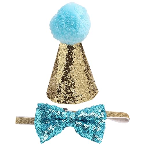 Haustier Hut Fliege Zubehör Geburtstag Party Set Glitzer Hut Fliege Kragen Festival Dekoration Lieferungen Personalisierte Halsbänder (BU2, One Size) von Jipersuo