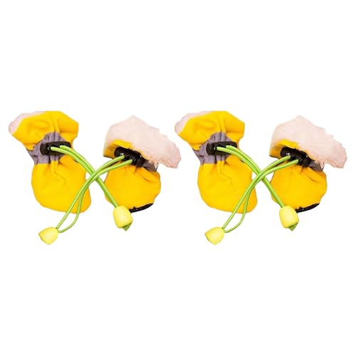 Hundestiefel Schutz rutschfeste Winter-Hundeschuhe mit reflektierenden Riemen Winter warme Haustier-Hundeschuhe rutschfeste Regen-Schneestiefel Welpen für kleine wasserdichte (Yellow, F) von Jipersuo