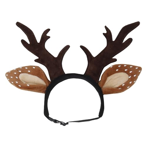 Jipersuo Weihnachts-Haustierhüte, Katzenornamente, Hirschhornhüte, Festliche Dekorationen, Haarausfall-Hörner, modellierende Kopfbedeckung Hundebow (Brown, L) von Jipersuo