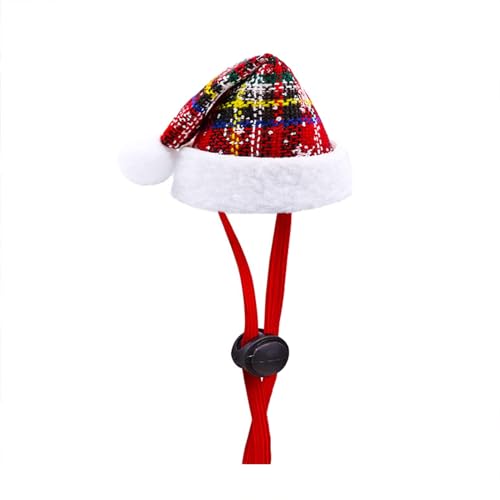 Kleine Weihnachtsmütze für klassisches Plaid, verstellbar, Weihnachtsmütze, Katzen, Hunde, Weihnachts-Outfit, Kostümzubehör für kleine (1 Stück) Katzenkrawatte (A, One Size) von Jipersuo