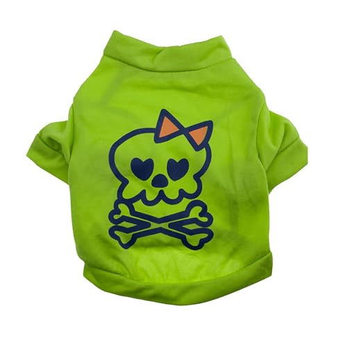 Produkttitel für Halloween-Haustierkleidung, leichtes Festival-Outfit für Katzen und Hunde mit Kürbis und Totenkopf-Teddy, lustiges T-Shirt Katzenhalsband (Light Green, L) von Jipersuo
