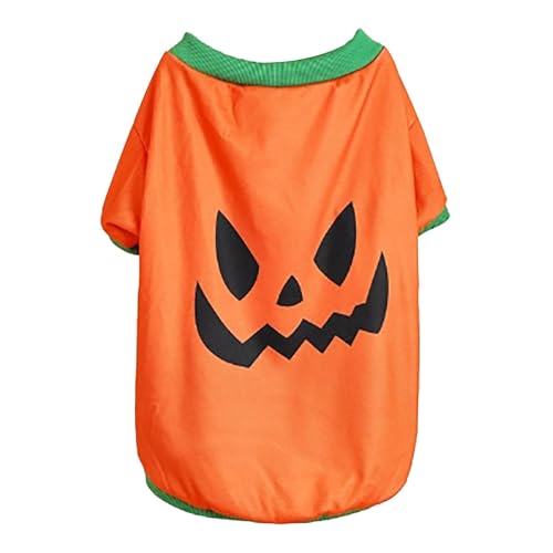 Produkttitel für Halloween-Haustierkleidung, leichtes Festival-Outfit für Katzen und Hunde mit Kürbis und Totenkopf-Teddy, lustiges T-Shirt Katzenhalsband (Orange, S) von Jipersuo