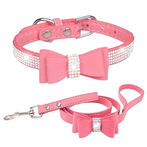 Verstellbares Halsband für Haustiere, Leine, Kette, Kombination, personalisierbar, niedlich, schillernd, glänzend, weich, Hund, Katze, Strasshalsband, Kristalldiamant, (XS) von Jipersuo