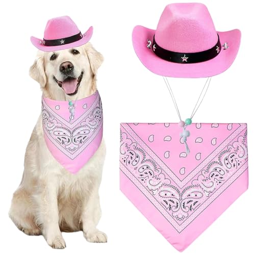 Winter Party Haustier Hut Zubehör Hund Western Cowboy Hut verstellbare Dreieck Schal niedlich rosa Haustier Dress Up Katzenkrawatte (One Size) von Jipersuo