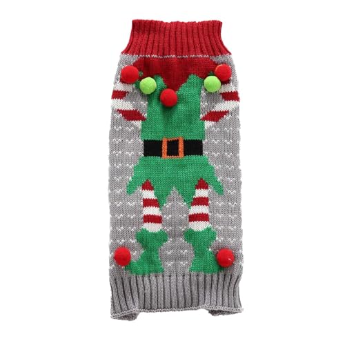 Wintermantel für Hunde, gestrickt, warm, Fellknäuel, Clown-Kostüm für große Hunderassen wie Teddy Gold.en Retri.ev.er Katzenkrawatte (Grey, XL) von Jipersuo