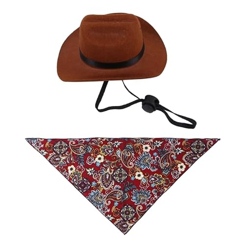 Cowboyhut für Haustier-Kopfbedeckung, Foto-Requisiten mit Karomuster, Taschentuch für Katzen und Hunde, für Urlaubsfotos und Partys von Jiqoe