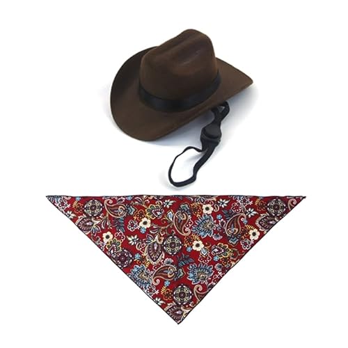 Cowboyhut für Haustier-Kopfbedeckung, Foto-Requisiten mit Karomuster, Taschentuch für Katzen und Hunde, für Urlaubsfotos und Partys von Jiqoe