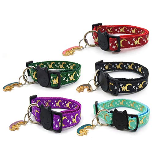 Jiqoe Verstellbares Halsband Für Katzen Haustiere Breakaway Mit Stern Stern Mond Abnehmbarer Niedlicher Mond Anhänger Kätzchenhalsbänder Personalisierbar von Jiqoe