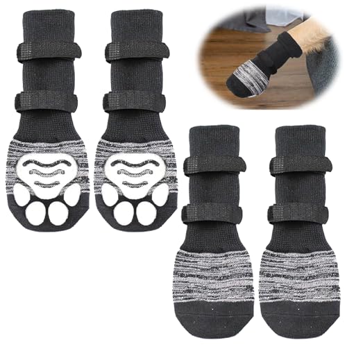 Jisrcha 4 Stück Hundesocken Anti Rutsch Einstellbar, Hundesocken Leckschutz mit Klettverschluss, Antirutschsocken Hund für Hartholzböden, Hundesocken für Kleine, Mittlere Große Hunde (M) von Jisrcha
