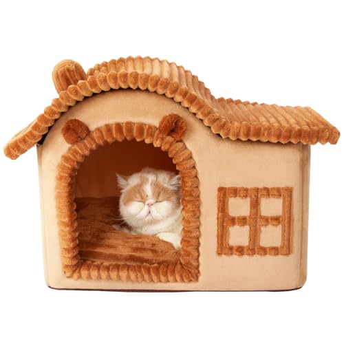 Jiupety Bär Katzenhaus für Katzen, Kamin Katzenhaus für Indoor Katzen, genug Innenraum, Haustier Tierhaus für 1,4-6,8 kg große Katze und Welpen, Cartoon süßes Kamin-Katzenhaus von Jiupety